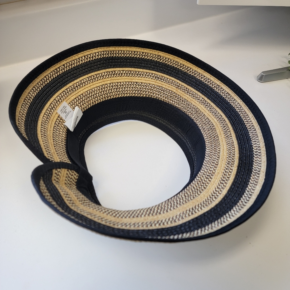 Sonoma Goods for Life Black Striped Roll Up Sun Hat Visor Woven Travel Gardening - Picture 4 of 6